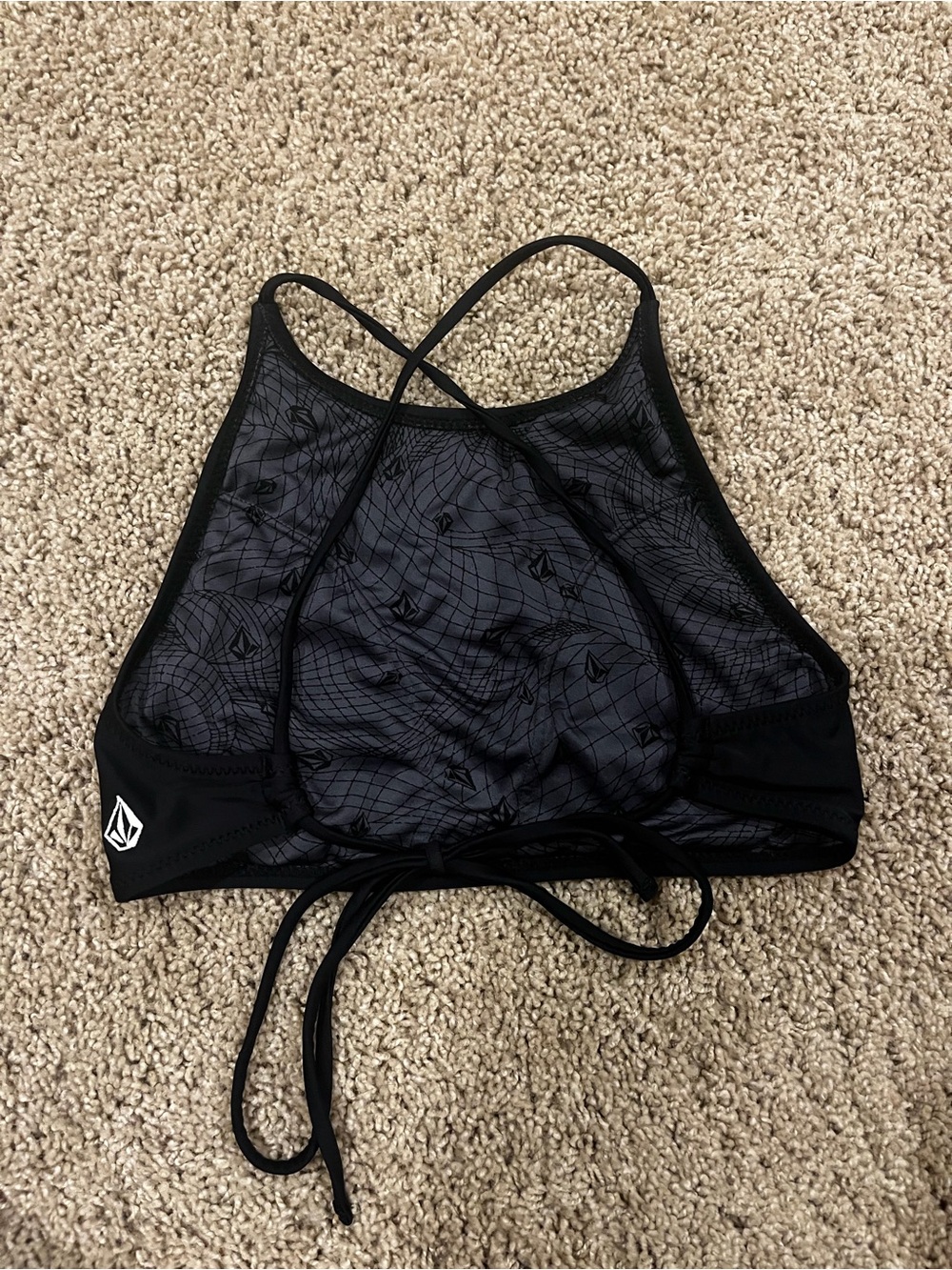 Volcom Black High-Neck Mesh Detail Swim Top